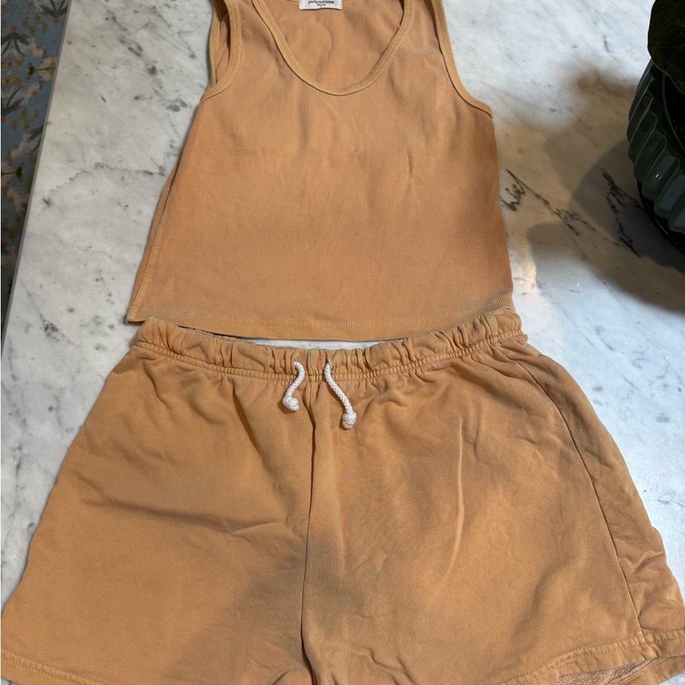 Tan Sleeveless Top and Shorts Set
